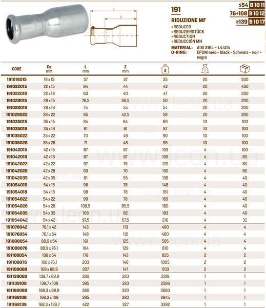 Переходник нержавеющий &Oslash;108 x &Oslash;76,1 INOXPRES&reg; RM 91556 фото