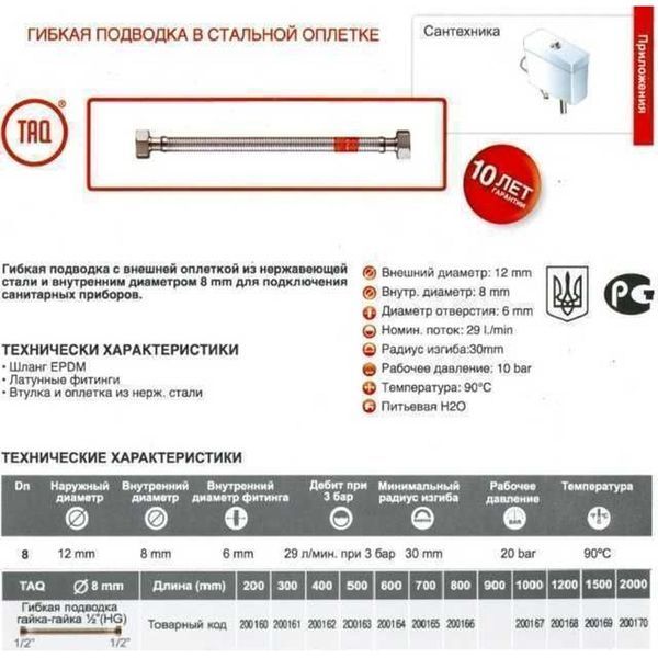 Шланг водяний TUCAI 1/2&Prime;x1/2&Prime; ВВ 0,3м TAQ HG-1212-300 200161 4418 фото