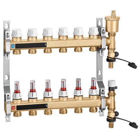 Коллектор латунный &Oslash;1" В х 13 контуров х 3/4" Н в сборе 5&divide;60&deg;C 6 bar CALEFFI 6646O1 1855196029 фото
