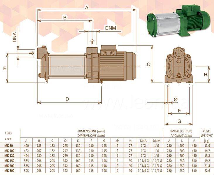 Многоступенчатый насос MK 100 M 230 V 0,74 кВт (1,36 кВт) Sea-Land Srl 48150 фото