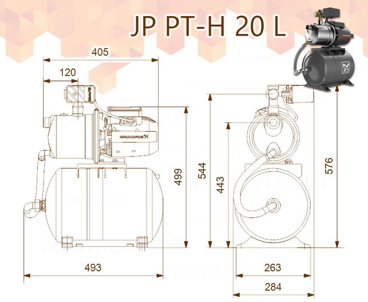 Насосная станция JP 3-42 PT-H 20 L 1 x 230 V 1,5 м кабель GRUNDFOS 29540 фото