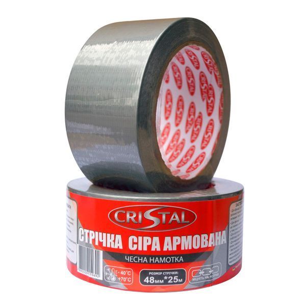 Стрічка армована CRISTAL 48мм х 25м сіра 10656 фото