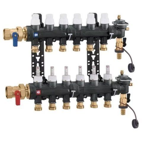Коллектор из технополимера &Oslash;1" В х 6 контуров x 3/4" Н в сборе 5&divide;60&deg;C 6 bar Caleffi 6716F1 1850525399 фото