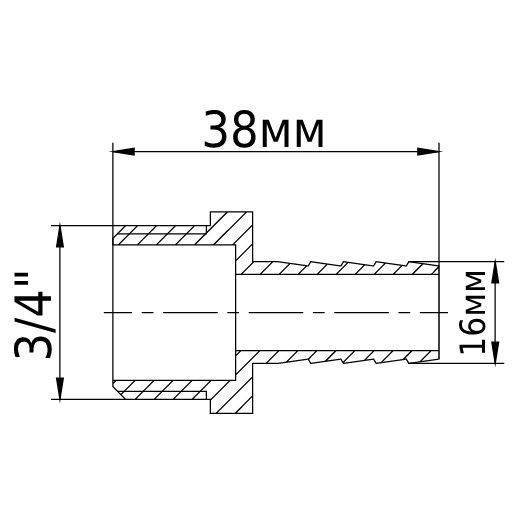 Штуцер латунний 3/4&Prime;ЗР х 16мм ливарний 1669Б 21930 фото