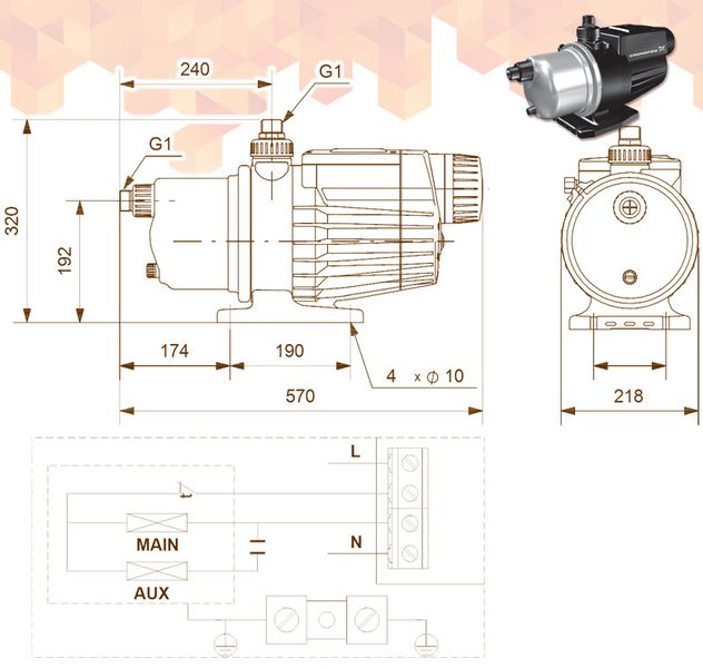 Компактная насосная станция MQ 3-35 1 x 230 V 0,85 кВт 2 м кабель GRUNDFOS 28312 фото