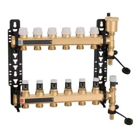 Коллектор латунный &Oslash;1" В х 7 контуров х 3/4" Н в сборе 5&divide;80&deg;C 10 bar Caleffi 6626G6 1853765972 фото