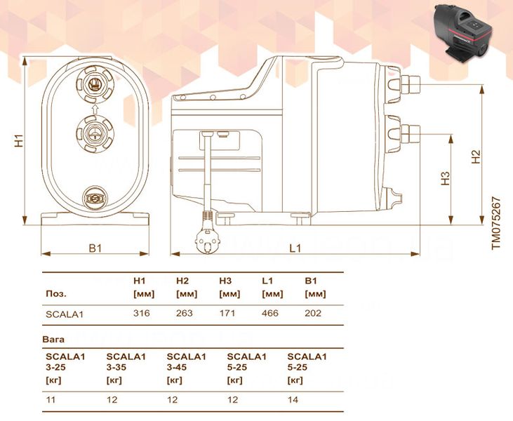 Компактная насосная станция SCALA1 3-35 1 x 230 V 0,72 кВт 1,5 м кабель GRUNDFOS 28347 фото