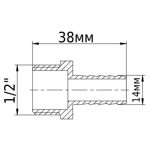 Штуцер латунний 1/2&Prime;ЗР х 14мм ливарний 1606Б 17079 фото