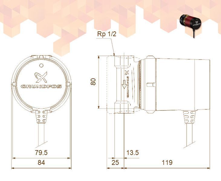 Насос рециркуляційний COMFORT 15-14 B PM 1 х 230 V 7 Вт L = 80 мм GRUNDFOS 28241 фото