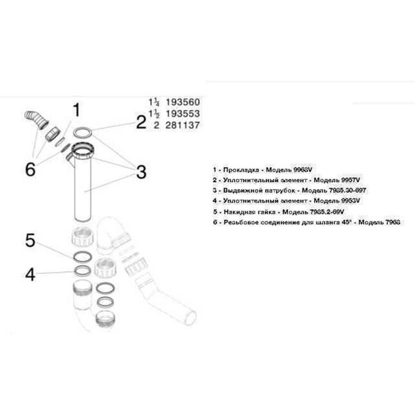 Сифон для раковины VIEGA 1 1/2″х40 с отводом, 45° пластик белый трубный б/г 101800 816 фото