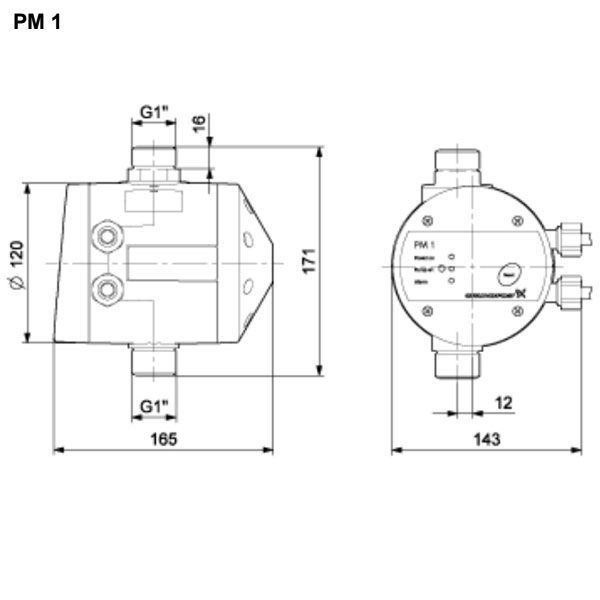 Реле давления с защитой от сухого хода PM1 22 2,0 бар GRUNDFOS 29648 фото