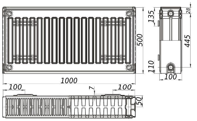 Радіатор сталевий панельний KALITE 22 бок 500х1000 22320 фото