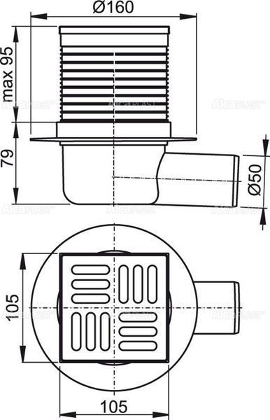 Зливний трап Alcaplast APV31 105x105 / 50 випуск бічний, гідрозатвор комбінований SMART APV31105 фото