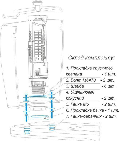 Набір SoloPlast кріпильних та ущільнюючих елементів для змивного бачка з унітазом НКУБ-1 27433 фото