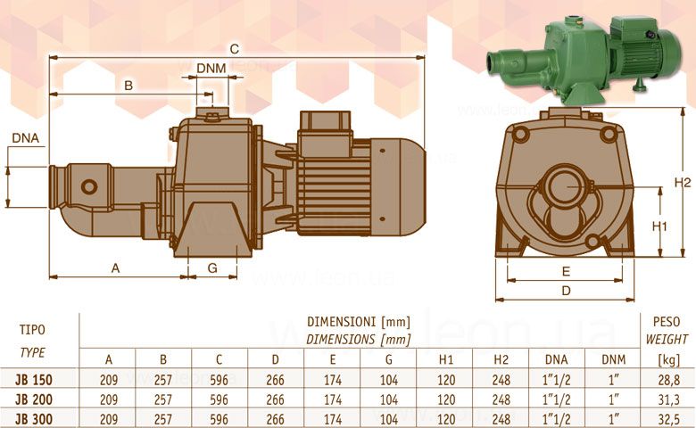 Самососающийся насос с двумя рабочими колесами Sea-Land JB 150 T (1) 230/400V 1,1кВт Sea-land 48050 фото