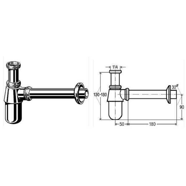 Сифон для раковины VIEGA 1 1/4″ х1 1/4″ метал. хром бутыл. б/г 100674 820 фото