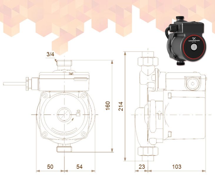 Насос повышения давления UPA 15-90 1 x 230 V 120 Вт L = 160 мм GRUNDFOS 28276 фото