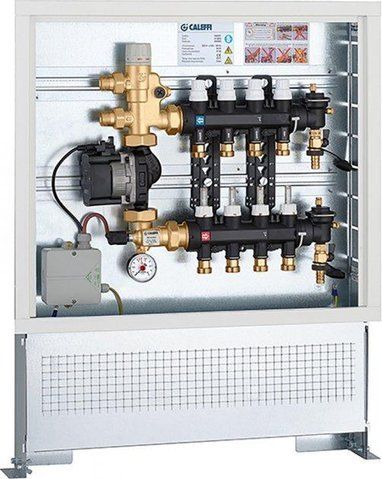 Коллектор из технополимера в шкафу с насосом UPS 25-60 &Oslash;3/4" Н x 11 контуров x 3/4" Н 6 bar CALEFFI 1825M1 1851464731 фото
