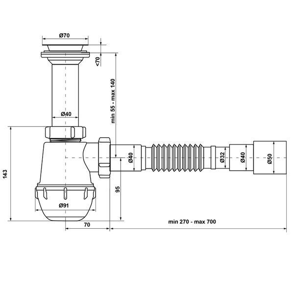 Сифон Waterstal А-40029 для мийки 1 1/2&Prime; з гофрою 13267 фото