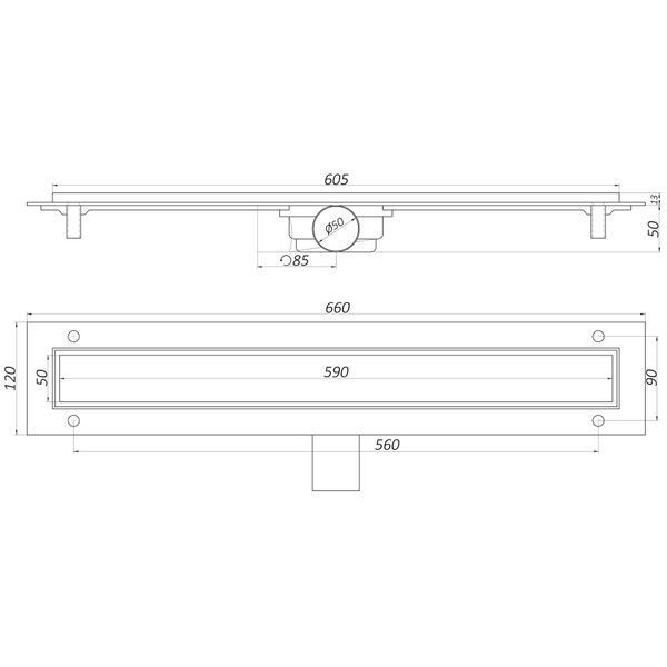 Трап лінійний душовий TILLO TM009-60C 60см 21632 фото