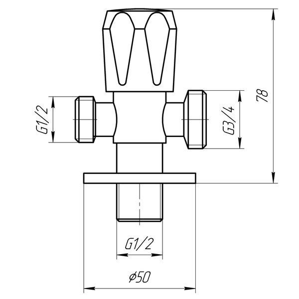 Кран вентильний кутовий Professional 1/2&Prime;X1/2&Prime;X3/4&Prime; NV-QP555 21971 фото