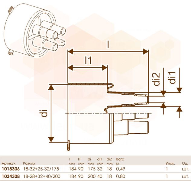 Резиновый конечник QUATTRO (175) Ø25+32/25+32/25+28+32/22+25+32 Uponor GmbH 80877 фото