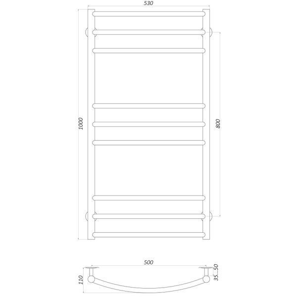 Рушникосушарка UNIO LDE W 1000-500-9 BLK Драбинка Дуга Еліт вода чорна 21552 фото