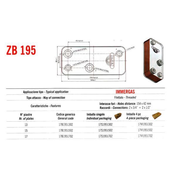 Теплообмінник паяний Zilmet ZB195 15P 17B1951502 5808 фото