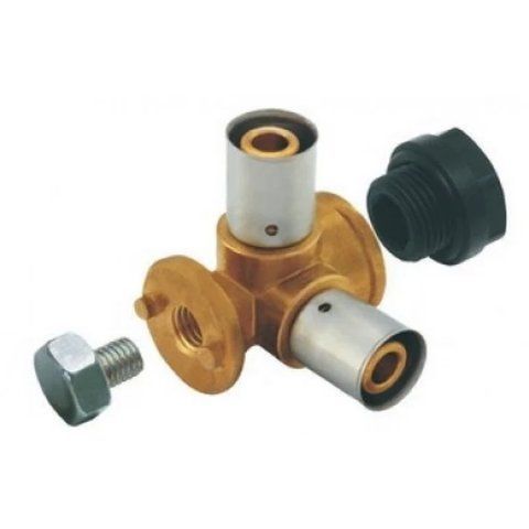 Трійник фіксований кутовий Push, з короткою полімерною заглушкою 18x2/18x2 G1/2" вер.нік. 1109285020  фото