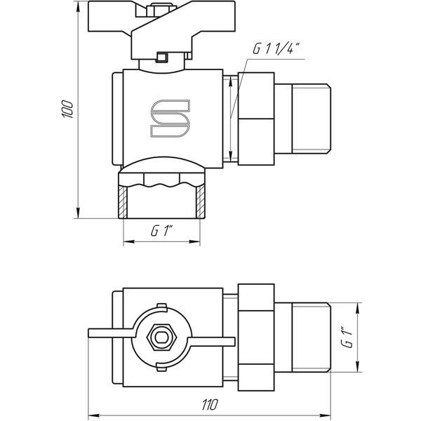 Кран кульовий кутовий з американкою SELBA 1&Prime; SL1543 15716 фото